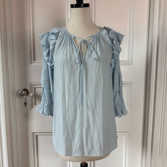 NWT Ramy Brook Women’s Samira Top Ruffled Crystal Blue Blouse Small Coquette - Picture 3 of 13